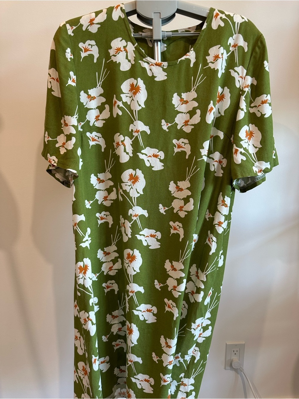 Olive Green Floral Midi Dress - Women's Casual Shift